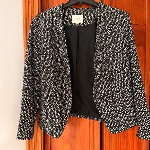 LOFT Black and White Dotted Open-Front Blazer